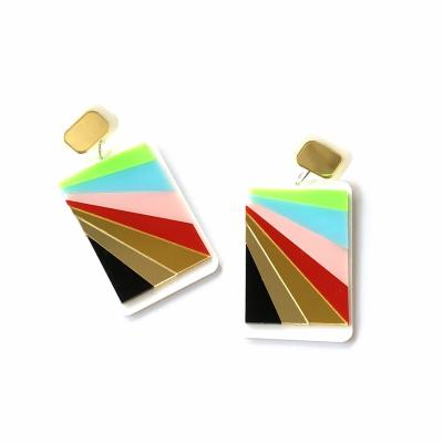 China FASHION Trendy Rainbow Exaggerated Rectangle Color Stud Mix Acrylic Drop Earrings For Women for sale