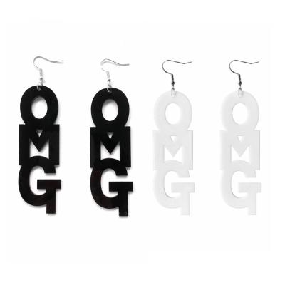 China CLASSIC Classic Black And White Words Letters OH MY GOD Acrylic Drop Dangle Earrings For Women for sale