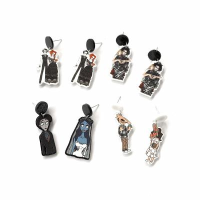 China FASHIONABLE Corpse Bride Edward Scissorhands Cartoon Characters UV Printing Movie Acrylic Stud Earrings For Women for sale