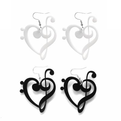 China CLASSIC simple heart shape music notes black and white acrylic dangle earrings for women for sale