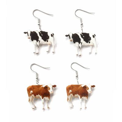 China Trendy Trendy Black Color Animal Farm White And Yellow Cattle Scare Print Acrylic Dangle Charm Earrings For Women for sale