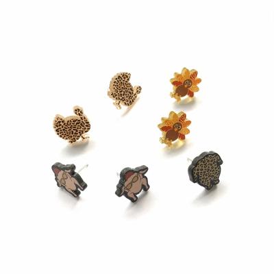 China Cute Little Cute Thanksgiving Turkey Shapes Acrylic Leopard Print Stud Earrings For Women for sale