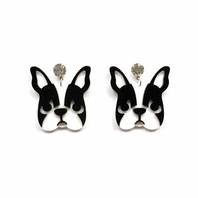 China Trendy Trendy Animal Head Black And White Bulldog Puppy Acrylic Stud Earrings For Women for sale