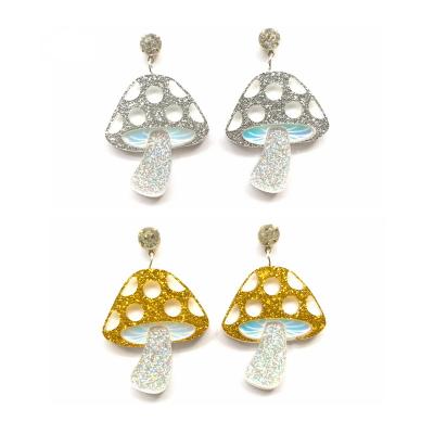 China Romantic Romantic Glitter Gold and Silver Iridescent Mushroom Acrylic Stud Earrings for sale