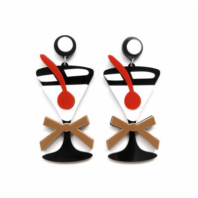 China FASHIONABLE Exaggerated Red Cherry Glitter White Drink Glass Tumbler With Acrylic Bowknot Stud Earrings for sale