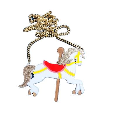 China FASHIONABLE no MOQ drop shipping supported best selling elements animal laser cutting pure hand collage Unicorn Acrylic Pendant Necklace for sale