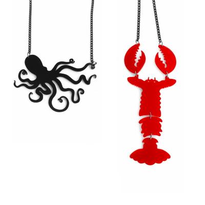 China FASHIONABLE creative animal black octopus and red lobster exaggerated acrylic pendants necklace for women for sale