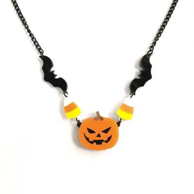 China Wholesales TRENDY Pumpkin Candy and Acrylic Bat Pendants Necklace for Girls Halloween Party Necklace for sale