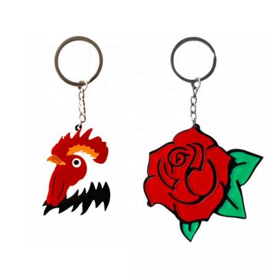 China Wholesale Fashion Drop Shipping Laser Cutting Original Style Made Acrylic Double Layers Design Rose Rooster Fashion Red Keychain for sale