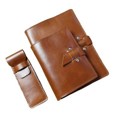 China Soft Cover Brown Whip Leather Notebook Vintage Button Workbook Program Card Self-Discipline Notebook for sale