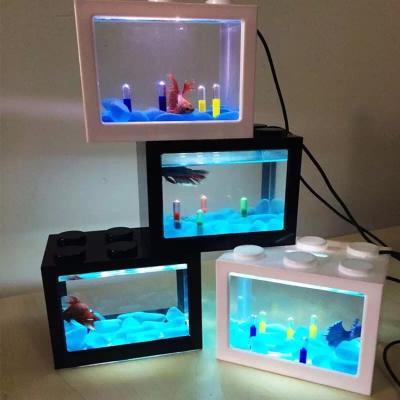 China Hot sale viable mini legos aquarium fish tank with USB LED lighting for Christmas gift for sale