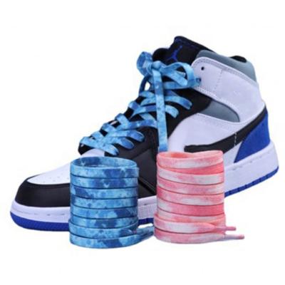 China Tie Dye Flat Shoe Lace For AF1 AJ1 Shoes Flat Cotton Material Tie Dye Laces Two Tone Mix Color Printed Jordan Laces for sale