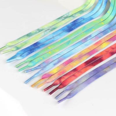 China AJ1/AF Colorful Sublimation Printing Laces Flat Personality AJ1/AF 1970s Tie-Dye White Shoe Laces Doubles Lace Ins Fashion Dye Flat Shoe Laces for sale