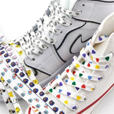 China Fashion flat shoe laces men women colorful cartoon different pattern prices flat cheap canvas high top sneakers printed laces for sale