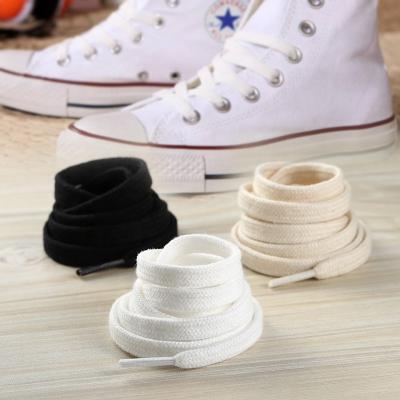 China 1970s Sneakers Sports Thick Wide Flat Sneaker Shoe Laces 0.8cm Cotton Black White Flat Solid Color 100-160cm for sale