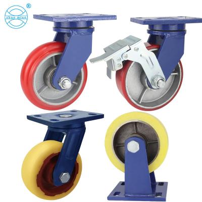 China Super heavy duty load capacity heavi caster PU/Nylon iron core wheel thickened heavy duty bracket caster wheel for container for sale