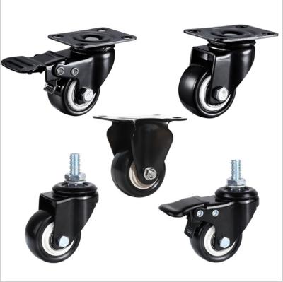 China 1.5 Inch Low Noise 2 Inch Black PU Wheel Light Duty Casters Swivel Chair Safety Screw Caster For Furniture Wheel For Office Chairs for sale