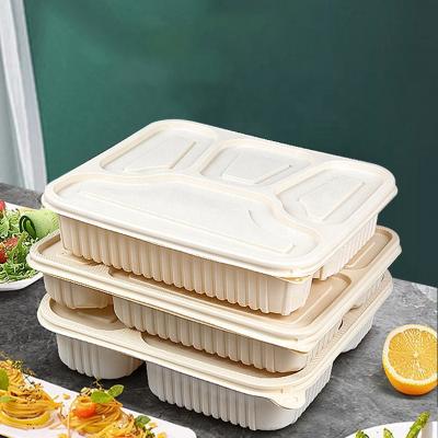 China Sustainable Cornstarch 4 Compartment Takeout Food Container With Lid for sale