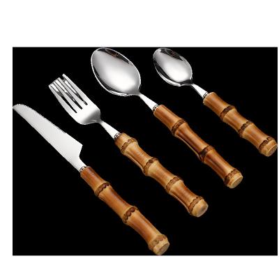 China Viable Bamboo Handle Cutlery Set Real Flatware Set Bamboo Handle Bamboo Flatware Include Fork Spoon Knife for sale