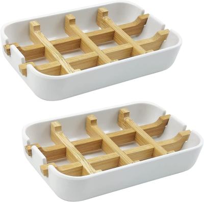 China Soap Dry Easy Wooden Soap Dish Holder Handcrafted Natural Wooden Soap Dish Holders For Bathroom Home Kitchen Sink for sale