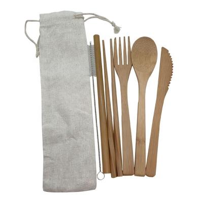 China Eco - Friendly Wooden Flatware Set , Outdoor Bamboo Utensils With Case Plastic Free Cutlery Flatware Set Bamboo Cutlery Set for sale