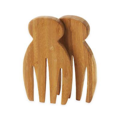 China Sustainable Natural Kitchen Serving Utensils Reusable Wooden Server Claw Toss Salad Bamboo Hands for sale