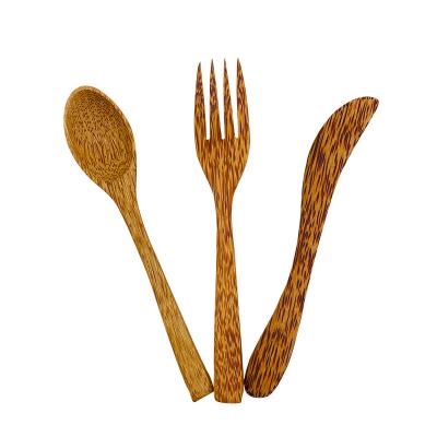 China Travel Camping Disposable Organic Coconut Fork Eco Friendly Wooden Spoon Knife Vegan Coconut Cutlery Set Natural for sale