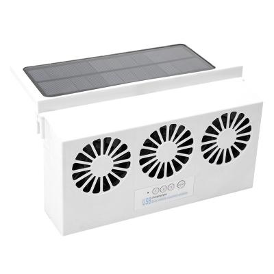 China ABS New Arrival USB Three Fan Solar Powered Rechargeable Car Window Cooling Exhaust Fan for sale