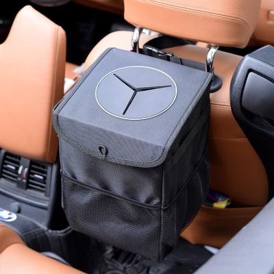 China New China-chic Oxford Waterproof Black Car Vehicle Hanging Garbage Bag Can And Storage Pouches With Lid for sale