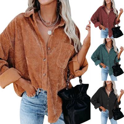 China Sustainable Autumn Winter Fashion Corduroy Shirt Women Button Top Coats For Ladies for sale