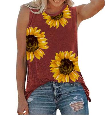 China Fall 2022 Floral Sunflower Graphic Design Soft Print Women's Fitted Tank Tops Custom Ladies Sleeveless Tops for sale