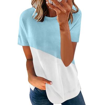 China Soft manufacturers supply summer trend fashion color block woman tops 2021 fashionable T-shirts for sale