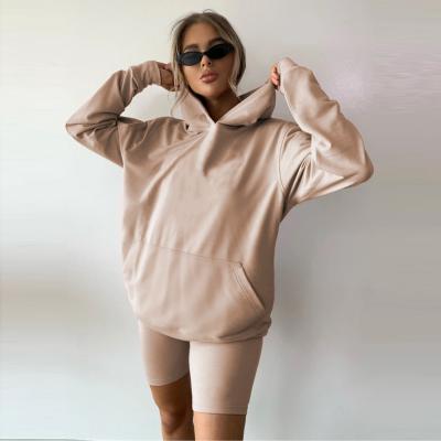 China 2021 new fashion Anti-wrinkle color soild loose sweater shorts sports set women casual two-piece short set for sale