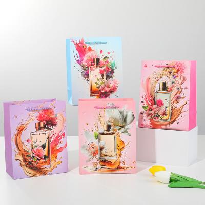 China Recycled Materials price wholesale luxury paper gift jewelry shopping custom bag Lady flower mother perfume tulip cosmetics colorful with handles for sale