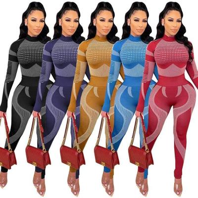 China Others Fall Neck Sleeve 2021 Winter Women Sports Workout Apparel Activewear Co Ords O Skinny Latest Long 2 Piece Pant Set for sale