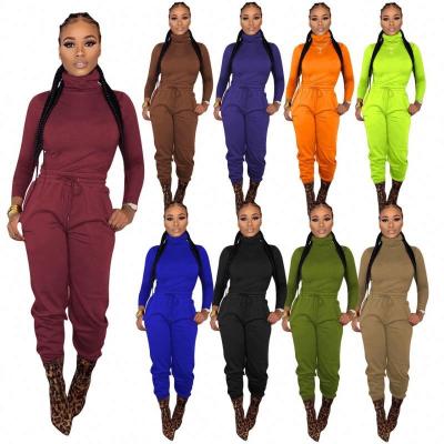 China 2021 New Arrival Turtle Neck Long Sleeve Turtle Neck Tairun Anti-pilling Jogging Suits Hoodies Solid Color Two Piece Set 2021 With Sweater Pants for sale