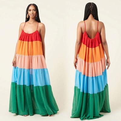 China Tairun Breathable 2022 Long Trending Casual Loose Dresses Striped Suspender Colorful Sleeveless Dress Long Maxi Summer Dress Women for sale