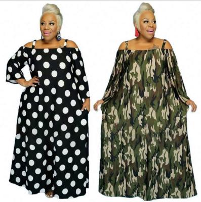 China Tairun dry cleaning sexy dot and camo off shoulder strap plus size 5xl women dress drop plus size long maxi dress for sale