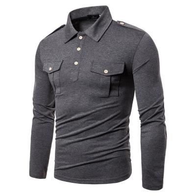 China New Autumn Solid Color Casual High Quality European and American Military Lapel Style Sleeve T-shirts Wholesale Top QUICK DRY long for sale