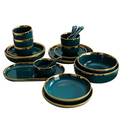 China Viable Ceramic Restaurant Dinnerware Set Home Dinnerware Porcelain Dinnerware Set Custom Nordic Green Pink Black White From Manufacturer LK80 for sale