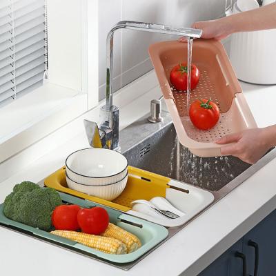 China LK94 Kitchen Lavatory Drain Basket Home Sink Storage Drain Rack Home Sink Drain Rack Viable Retractable Fruit Dish Storage Basket for sale