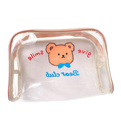 China Durable Customized PVC Bear Logo Plastic Funny Vinyl Transparent Cute Printing Women Cosmetic Bag in stock for sale