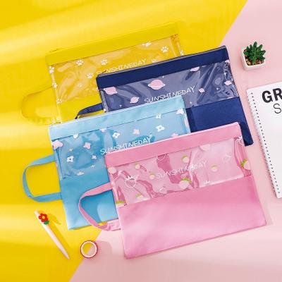 China Durable Clear Oxford Documents Bag A4 Folder With Double Loops Filing Bag Waterproof Paper Organizer Office School Stationery for sale