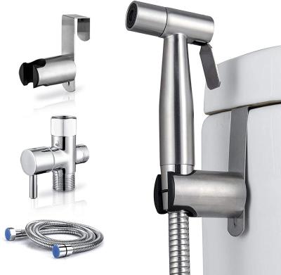 China Single Spout + Redge Self-Cleaning - Bidet Sprayer Attachment Kit - Pressure Adjustable T-Valve, Brushed Stainless Steel Shattaf Handheld Bidets for sale