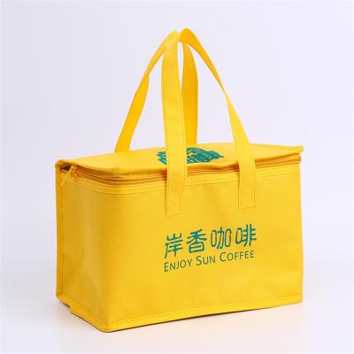 China Insulated Promotional Custom Printed Square Non Woven Picnic Bags Tote Lunch Thermal Insulated Food Deliver Cooler Bag for sale