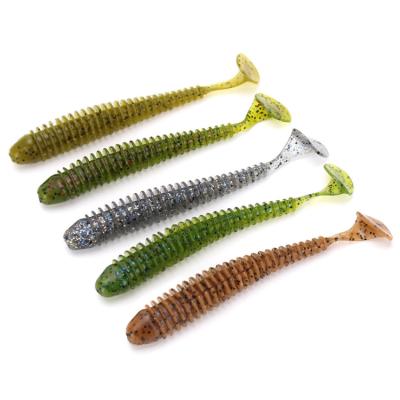 China PVC WEIHE W214 5pcs/box Threaded T Tail 5 Colors 12cm Lure Set Fishing Soft Lure for sale