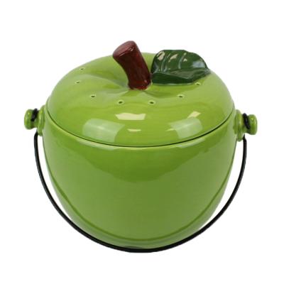 China Wholesale Ceramic Kitchen Bench Compost Bin Custom Green Apple Shaped Compost Bin From Europe for sale