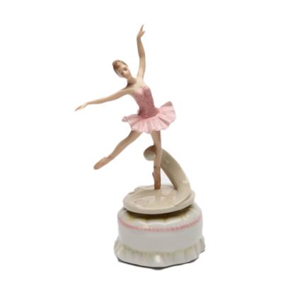 China Europe Decoration Ceramic Home Gift Custom Pink Dancer Music Box for sale