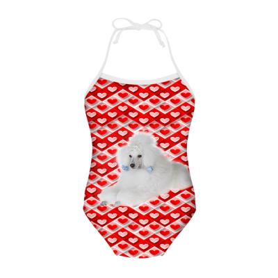 China Summer Girls Pattern Dog Poodle Heart OEM Size Swimming Wear Baby Swimwear Kid One Piece Cute Red Plus Swimsuit for sale