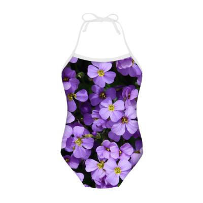 China Wholesale plus size purple flower printing one piece kids beach swimming suit for girl swimwear girls swimwear kids swimwear for sale